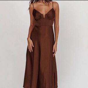 Selfie Leslie Brown Satin Maxi Dress